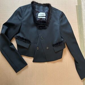 Yves Saint Laurent Vintage Black Cropped Tuxedo Blazer Fur Trim 34-36